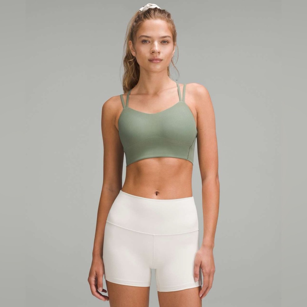 Lululemon Like a Cloud Longline Bra Ribbed size 4 Grey Eucalypt GREU